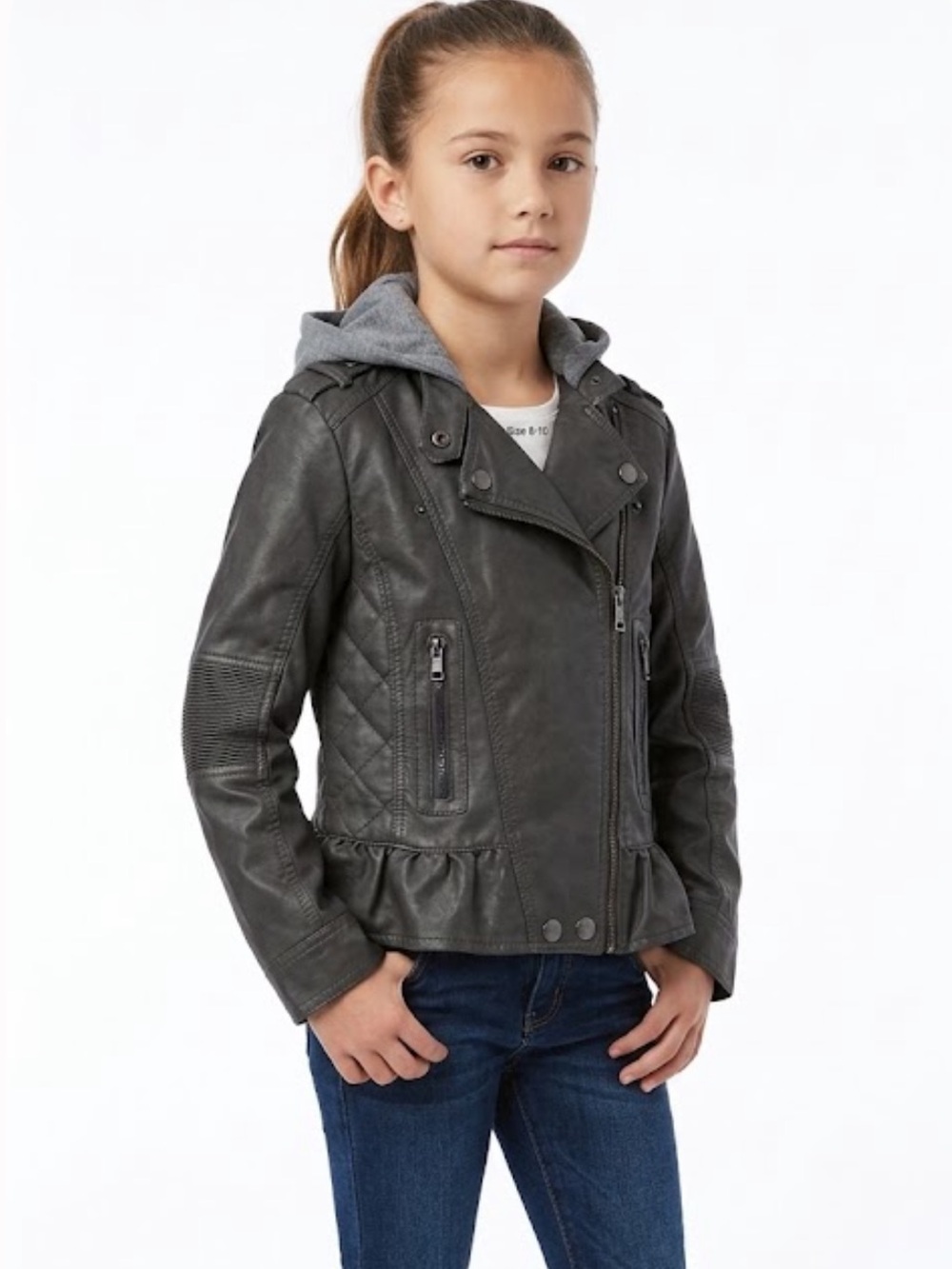 URBAN REPUBLIC Girls Collection Gray Faux Leather Moto Jacket